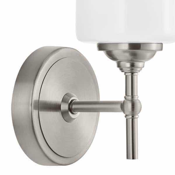 Photo 2 of HOME DECORATORS COLLECTION AYELEN BRUSHED NICKEL FINISH 1-LIGHT INDOOR WALL LIGHT W OPAL WHITE GLASS MODEL 39342-HBW 4.75” X 10.25”