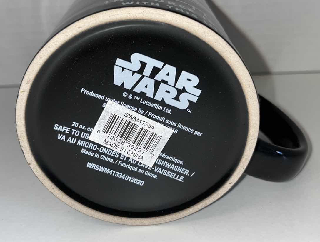 Photo 3 of NEW SILVER BUFFALO STAR WARS 20 OZ BLACK CERAMIC MUG, THE CHILD THE FORCE IS STRONG WITH THIS LITTLE ONE (1)