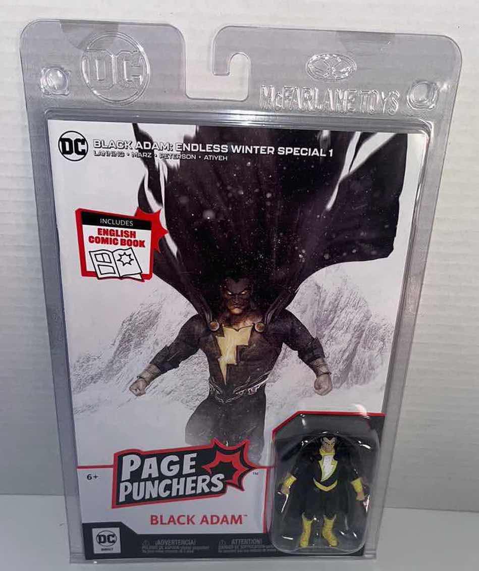 Photo 1 of NEW MACFARLANE TOYS DC DIRECT PAGE PUNCHERS, BLACK ADAM FIGURINE & “ENDLESS WINTER SPECIAL 1” COMIC BOOK (1)