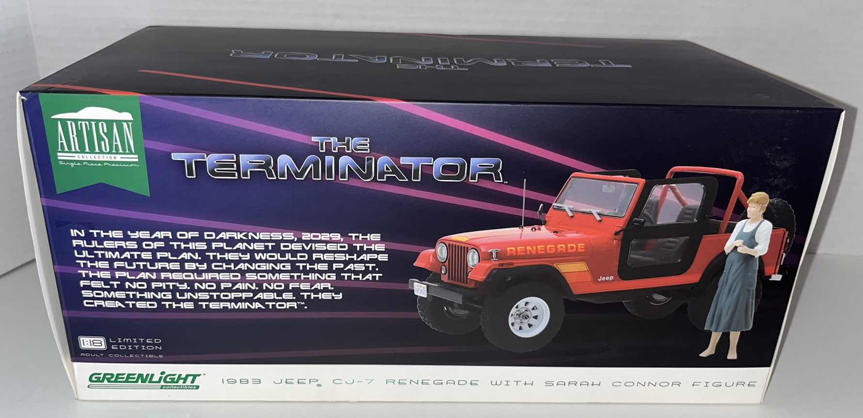 Photo 3 of BRAND NEW GREENLIGHT COLLECTIBLES ARTISAN COLLECTION LIMITED EDITION THE TERMINATOR 1983 JEEP CJ-7 RENEGADE W SARAH CONNOR FIGURE (1)