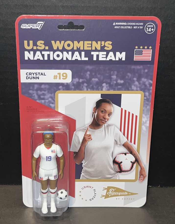 Photo 1 of NEW SUPERSPORTS BY SUPER7 U.S. WOMENS NATIONAL TEAM 3.75” POSABLE ACTION FIGURE, CRYSTAL DUNN #19