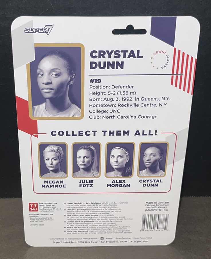 Photo 2 of NEW SUPERSPORTS BY SUPER7 U.S. WOMENS NATIONAL TEAM 3.75” POSABLE ACTION FIGURE, CRYSTAL DUNN #19