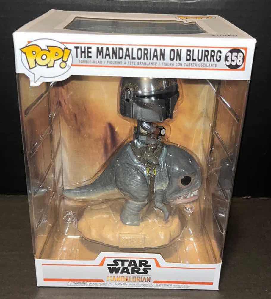 Photo 1 of NEW FUNKO POP! STAR WARS VINYL BOBBLE-HEAD, #358 THE MANDALORIAN ON BLURRG (LARGE BOX)