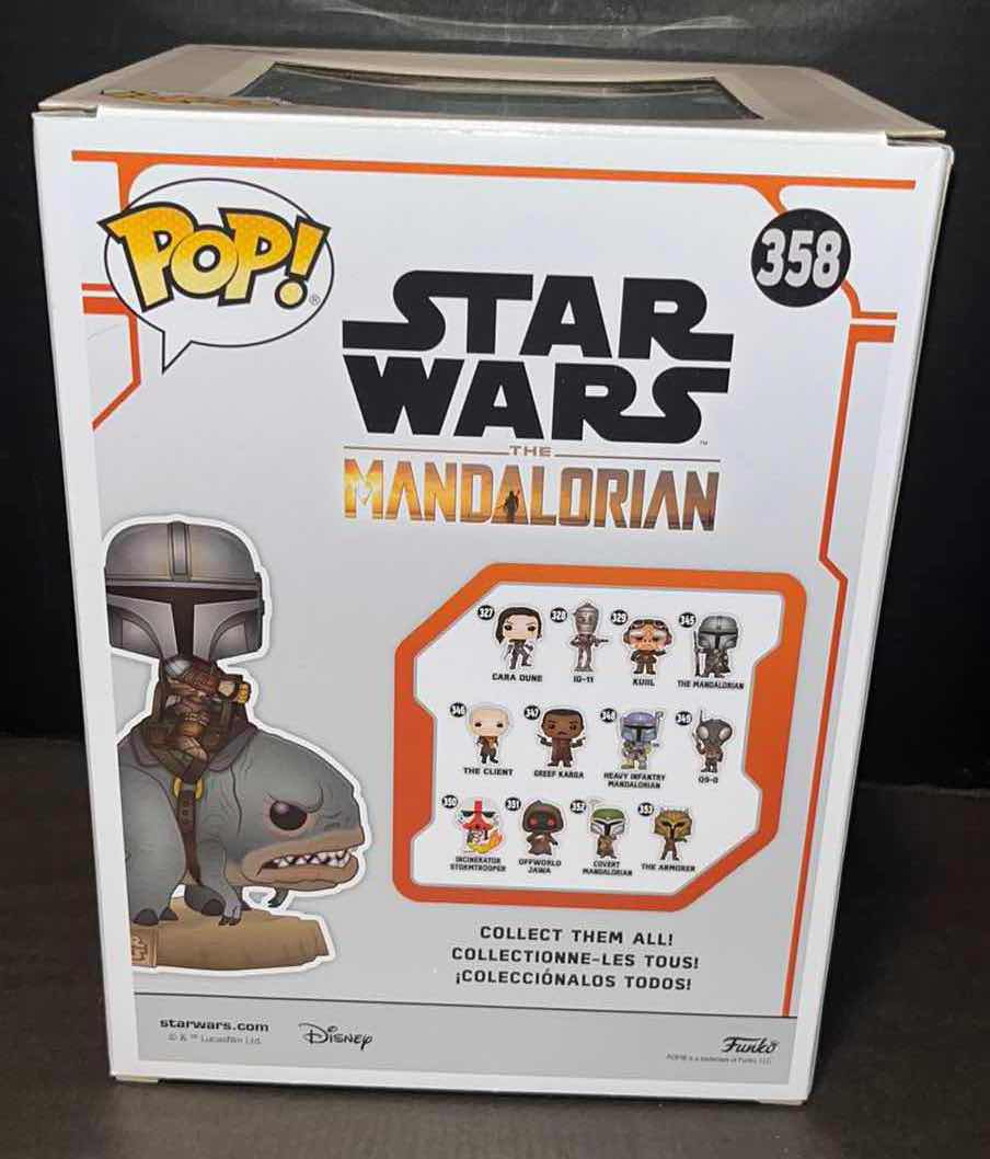 Photo 3 of NEW FUNKO POP! STAR WARS VINYL BOBBLE-HEAD, #358 THE MANDALORIAN ON BLURRG (LARGE BOX)