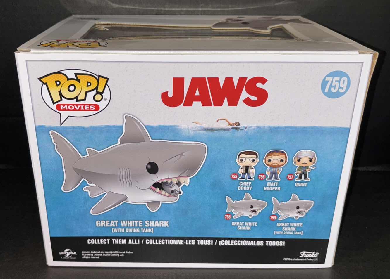 Photo 4 of NEW FUNKO POP! MOVIES VINYL FIGURE, RICHARD DREYFUSS SIGNED #759 JAWS GREAT WHITE SHARK (WITH DIVING TANK), JSA COA INCLUDED 