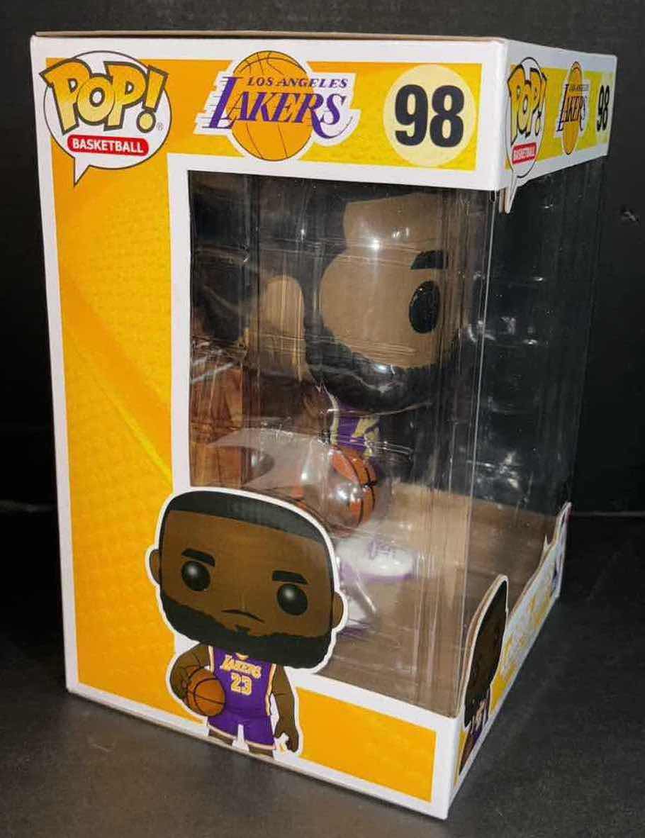 Photo 3 of NEW FUNKO POP! BASKETBALL 10” VINYL FIGURE, #98 LOS ANGELES LAKERS LEBRON JAMES (PURPLE JERSEY) 