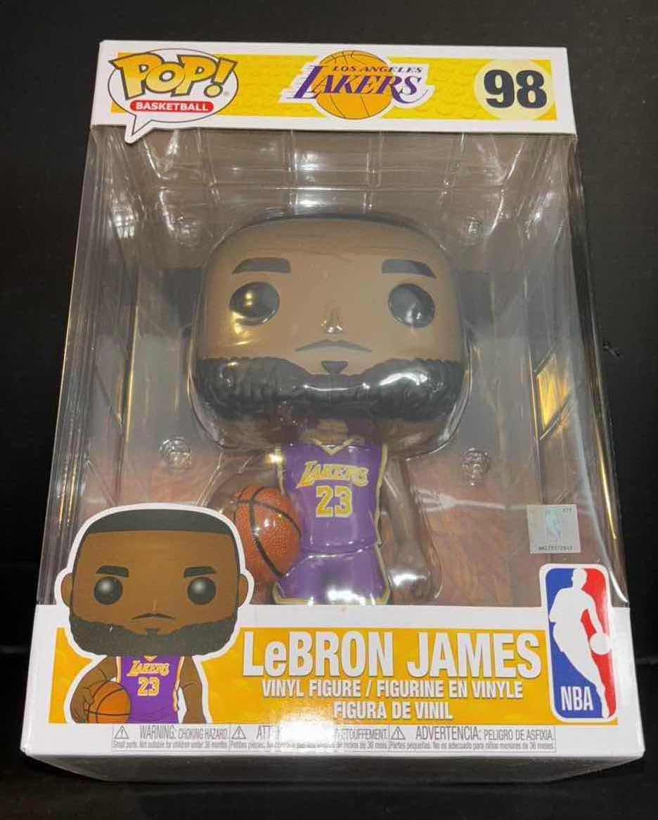 Photo 2 of NEW FUNKO POP! BASKETBALL 10” VINYL FIGURE, #98 LOS ANGELES LAKERS LEBRON JAMES (PURPLE JERSEY) 