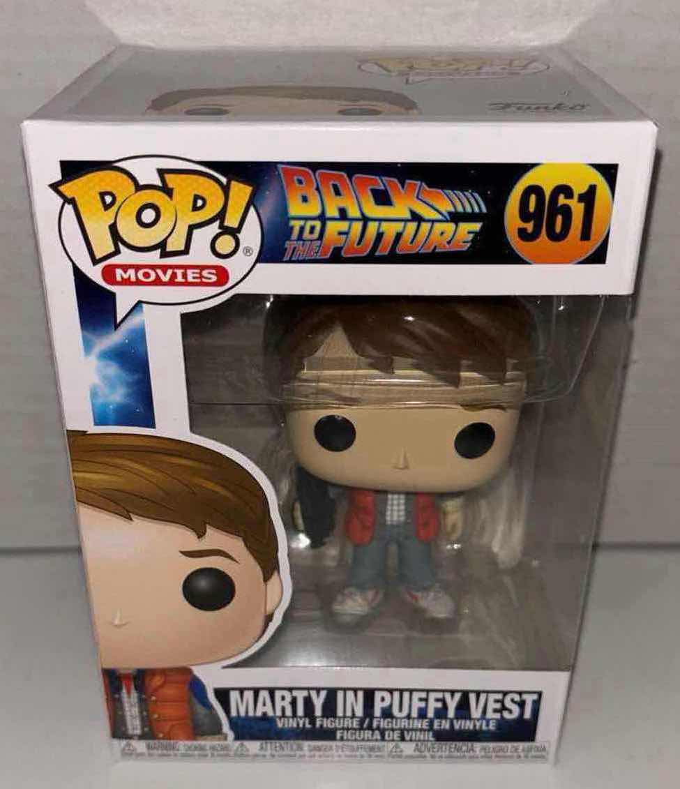 Photo 1 of NEW FUNKO POP! MOVIES VINYL FIGURE, BACK TO THE FUTURE #961 MARTY IN PUFFY VEST