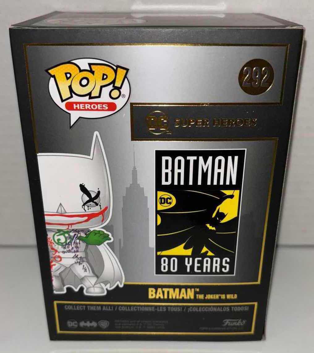 Photo 3 of NEW FUNKO POP! HEROES VINYL FIGURE, LIMITED EDITION BATMAN 80 YEARS #292 BATMAN THE JOKER IS WILD