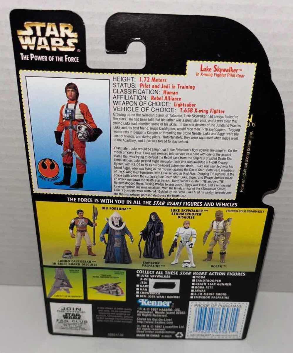 Photo 1 of NEW KENNER STAR WARS THE POWER OF THE FORCE ACTION FIGURE, LUKE SKYWALKER IN X-WING FIGHTER PILOT GEAR W LIGHTSABER & BLASTER PISTOL