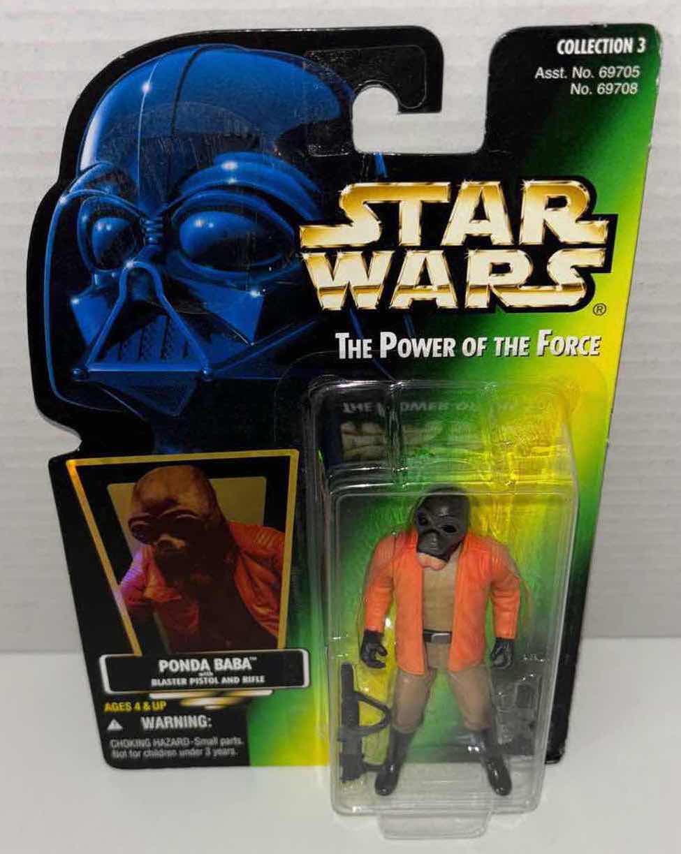 Photo 1 of NEW KENNER STAR WARS THE POWER OF THE FORCE ACTION FIGURE, PONDA BABA W BLASTER PISTOL AND RIFLE