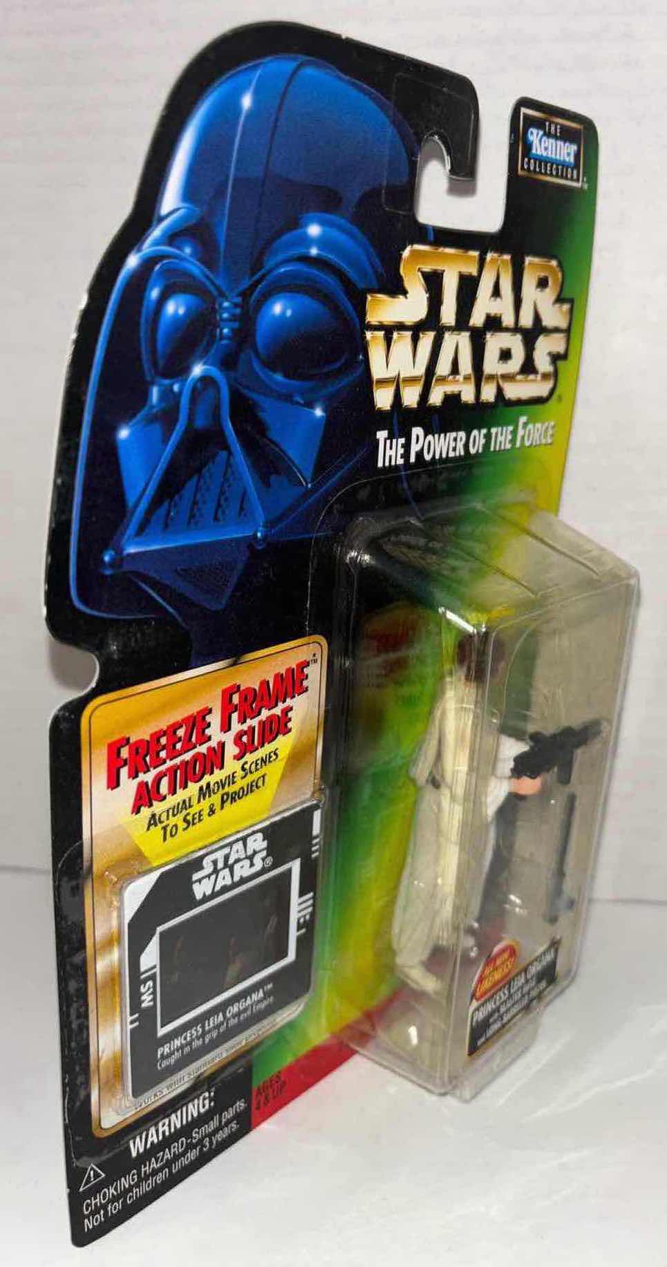 Photo 2 of NEW KENNER STAR WARS THE POWER OF THE FORCE ACTION FIGURE, PRINCESS LEIA ORGANA W BLASTER RIFLE AND LONG-BARRELED PISTOL W FREEZE FRAME ACTION SLIDE