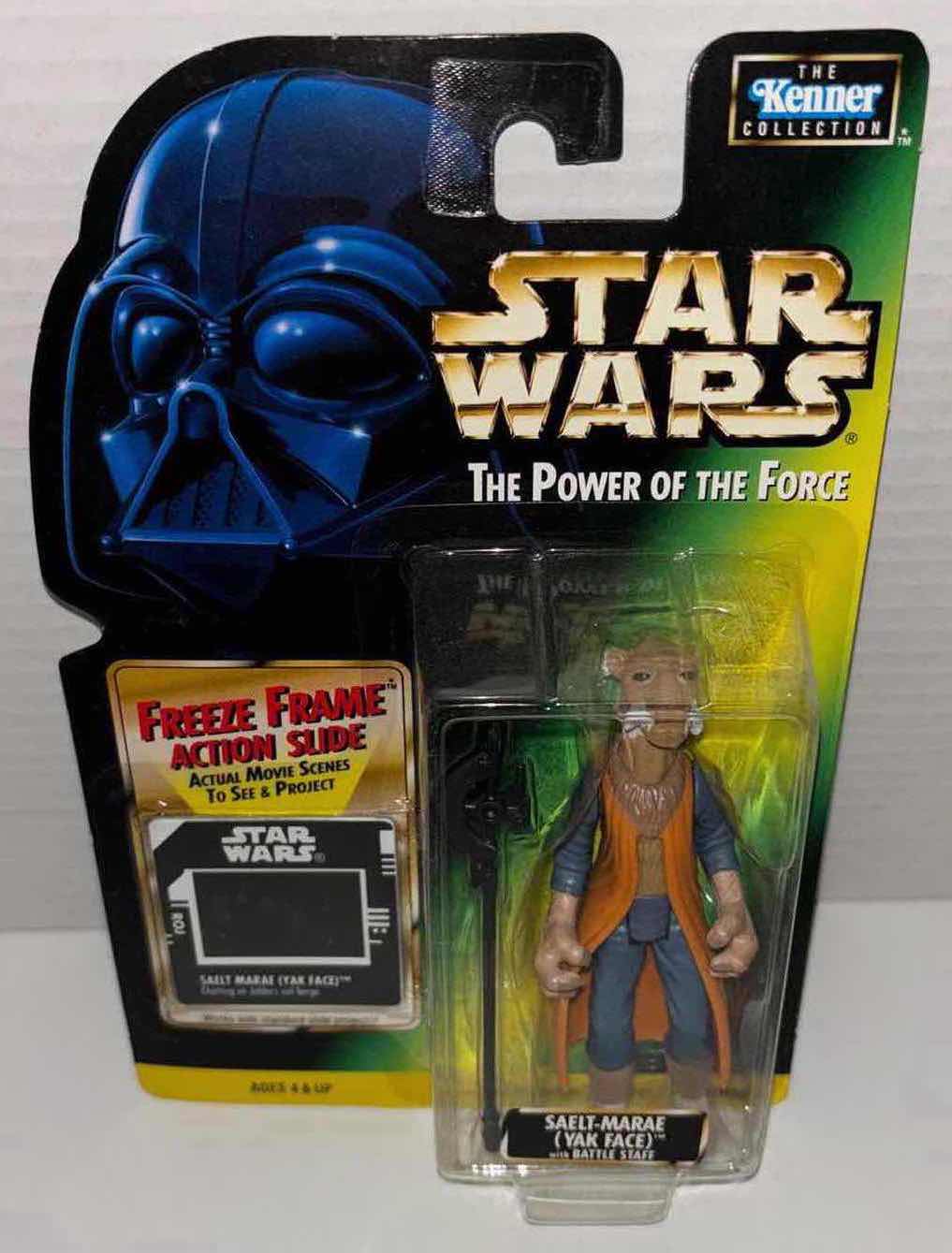 Photo 1 of NEW KENNER STAR WARS POWER OF THE FORCE ACTION FIGURE, SAELT-MARAE (YAK FACE) W BATTLE STAFF & FREEZE FRAME ACTION SLIDE