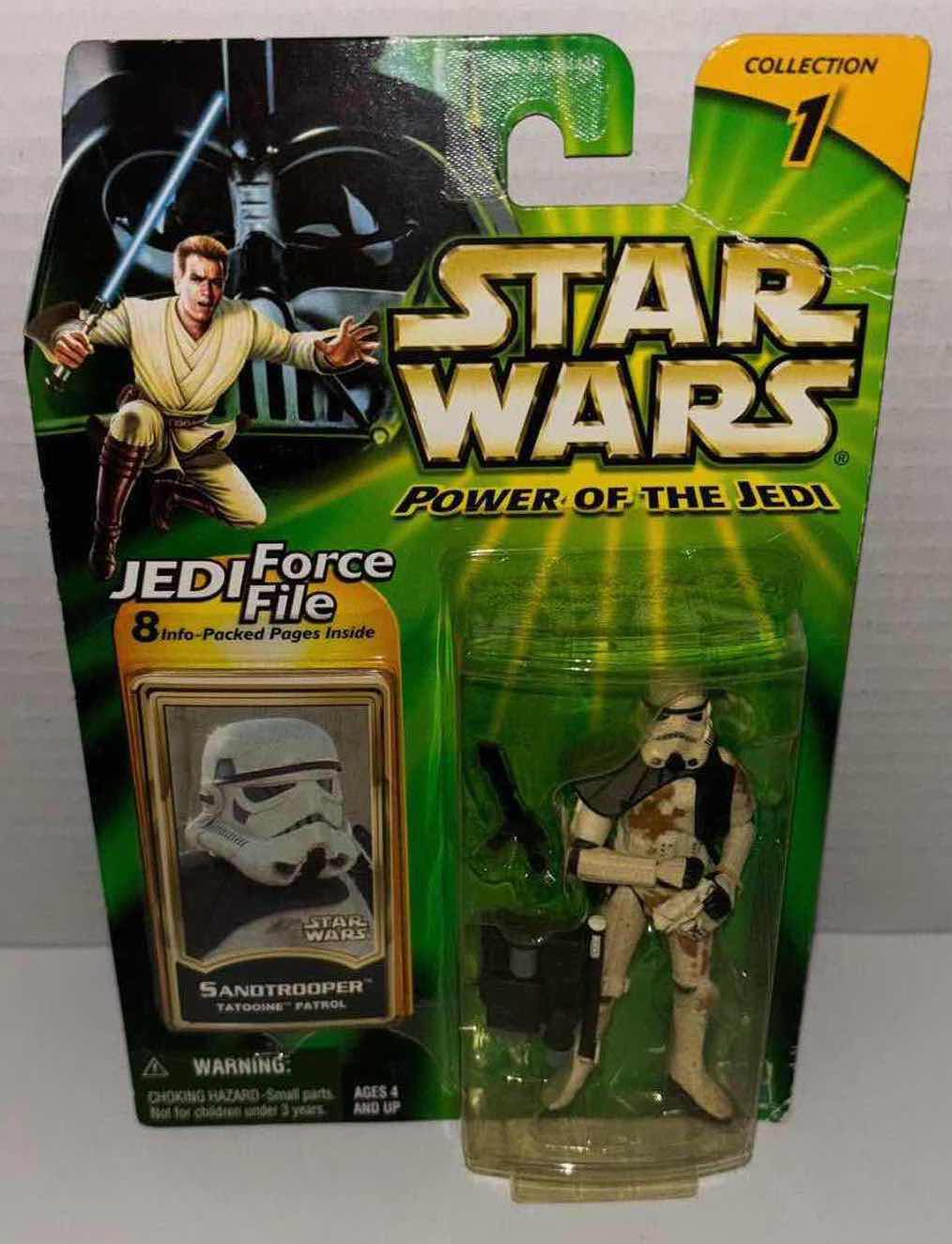 Photo 1 of NEW HASBRO STAR WARS POWER OF THE JEDI ACTION FIGURE, SANDTROOPER TATOOINE PATROL & JEDI FORCE FILE