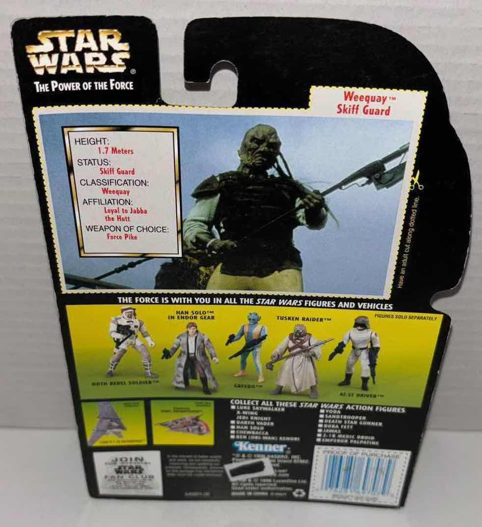 Photo 3 of NEW KENNER STAR WARS POWER OF THE FORCE ACTION FIGURE, WEEQUAY SKIFF GUARD W FORCE PIKE & BLASTER RIFLE