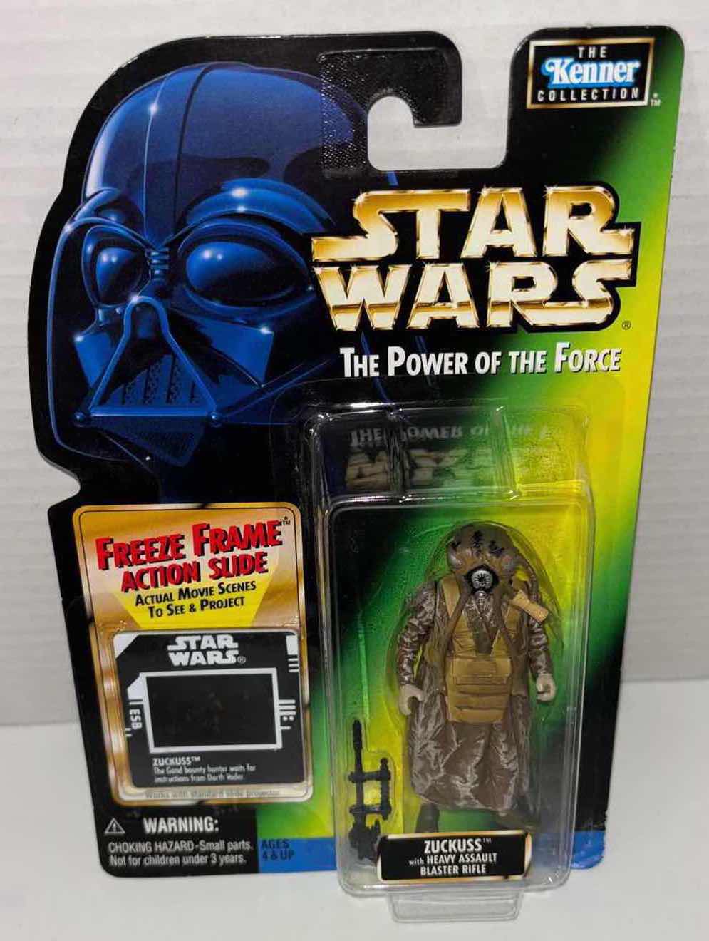 Photo 1 of NEW KENNER STAR WARS POWER OF THE FORCE ACTION FIGURE, ZUCKUSS W HEAVY ASSAULT BLASTER RIFLE & FREEZE FRAME ACTION SLIDE