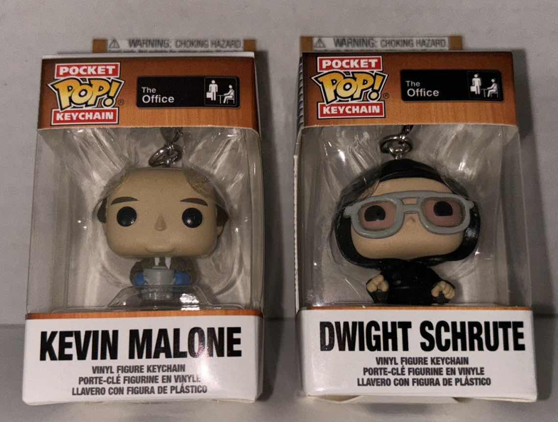 Photo 1 of NEW FUNKO POP! POCKET KEYCHAIN 2-PACK, THE OFFICE “KEVIN MALONE” & “DWIGHT SCHRUTE” 