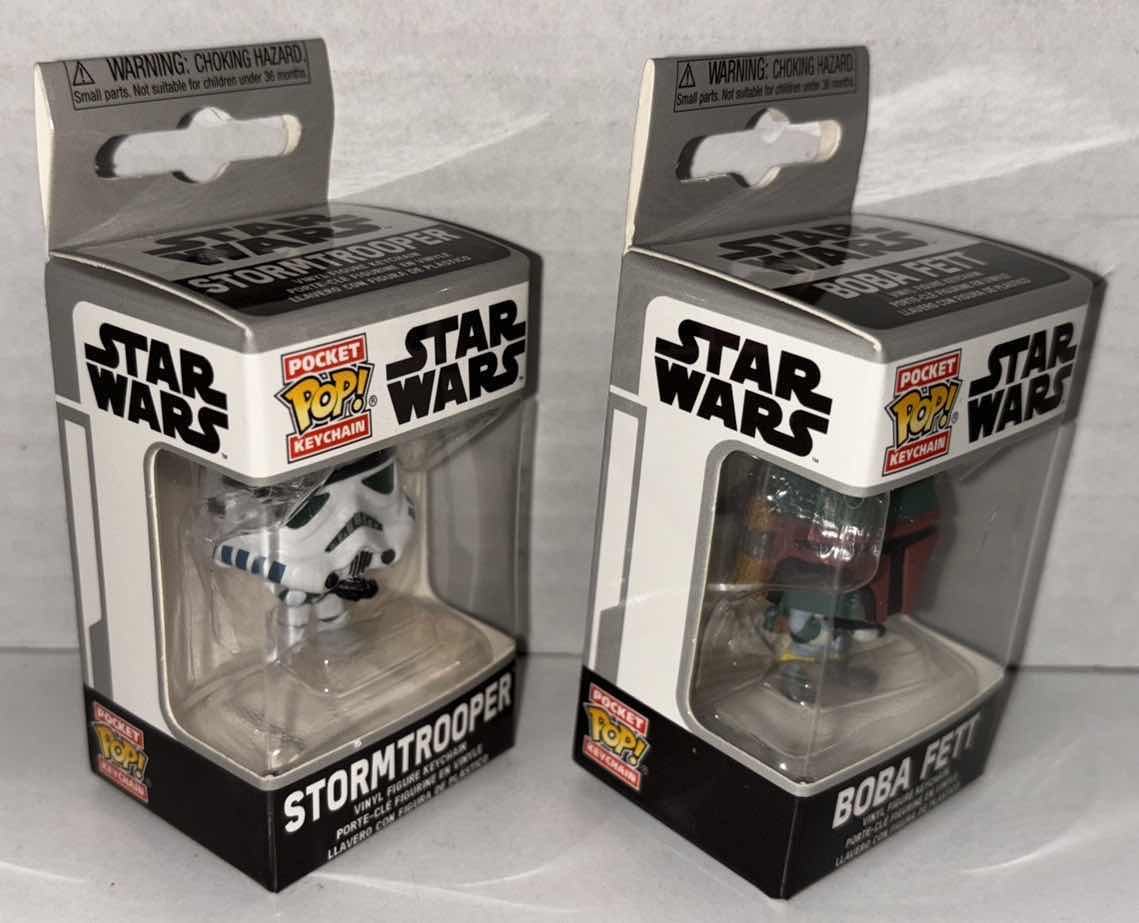 Photo 3 of NEW FUNKO POP! POCKET KEYCHAIN 2-PACK, STAR WARS “STORMTROOPER” & “BOBA FETT” 