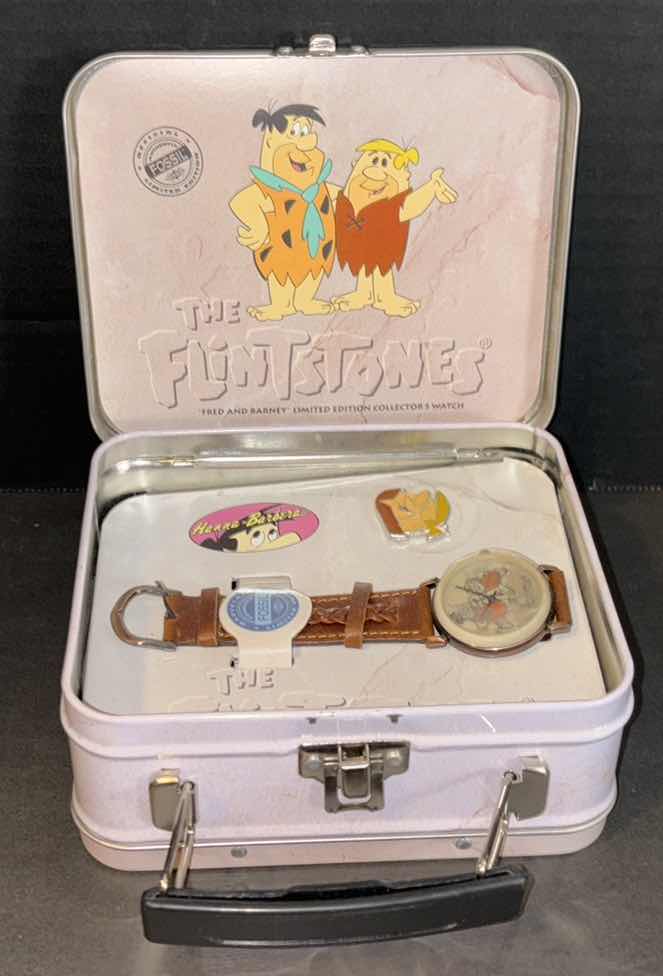 Photo 1 of $140 VINTAGE THE FLINTSTONES 1993 HANNA-BARBERA PRODUCTIONS “FRED & BARNEY” LIMITED EDITION FOSSIL WATCH (PROTECTIVE FILM ON WATCH)