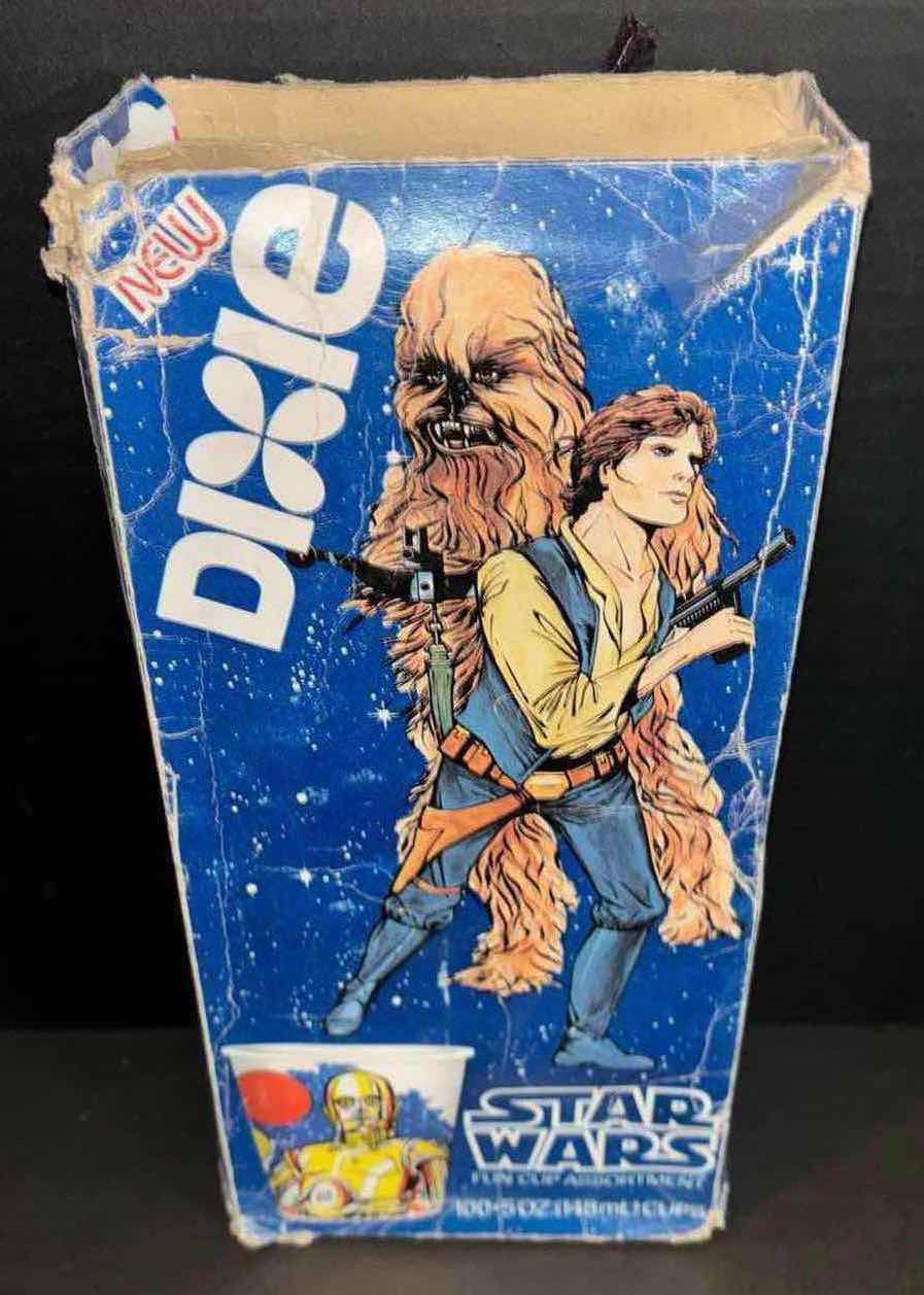 Photo 1 of VINTAGE OPEN BOX 1980 STAR WARS DIXIE FUN CUP ASSORTMENT (80 CUPS)