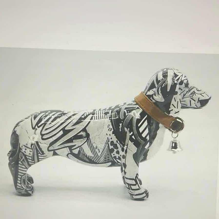 Photo 3 of BRANI COLORFUL RESIN BLACK AND WHITE DACHSHUND DOG W COLLAR 11” x 14” x 7”