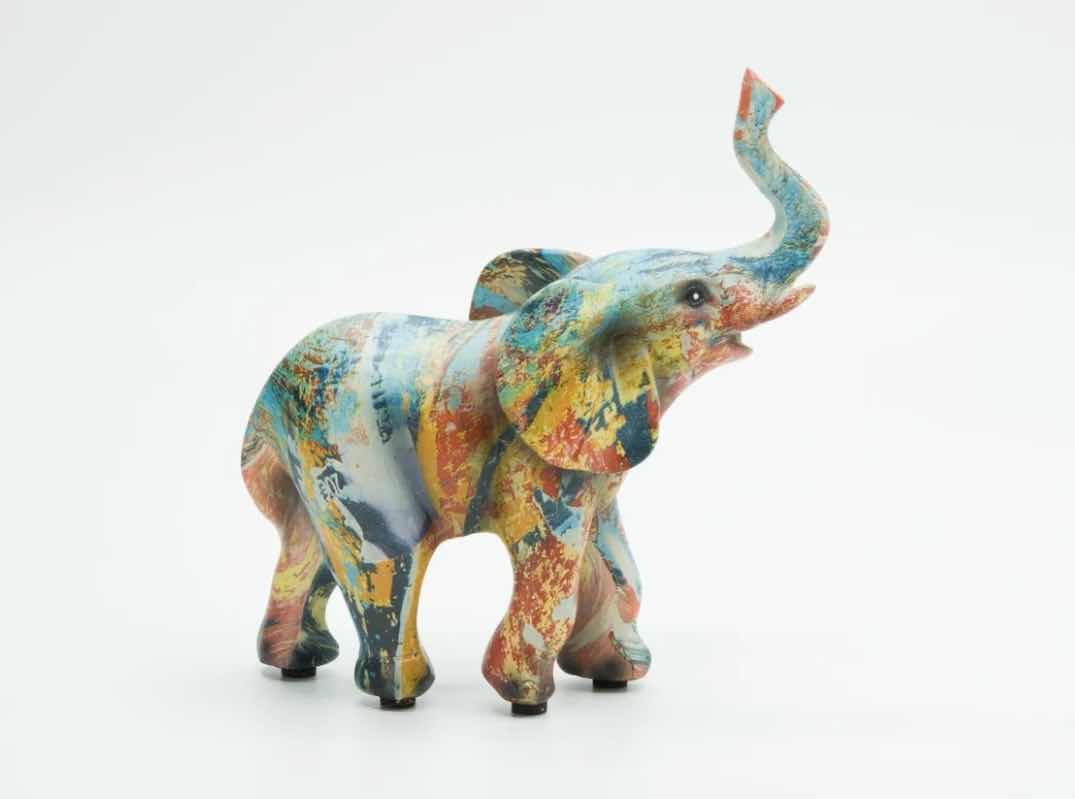 Photo 2 of BRANI COLORFUL RESIN SMALL ELEPHANT 5” x 3” x 6”