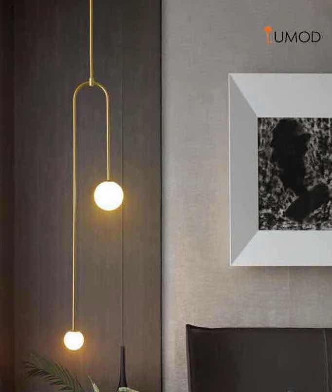 Photo 1 of 1-NIB RAGNAR GOLD NORDIC GLASS DUAL BALL PENDANT CREATIVE LIGHTING 9.2” x 49.2” LL-1049 MF