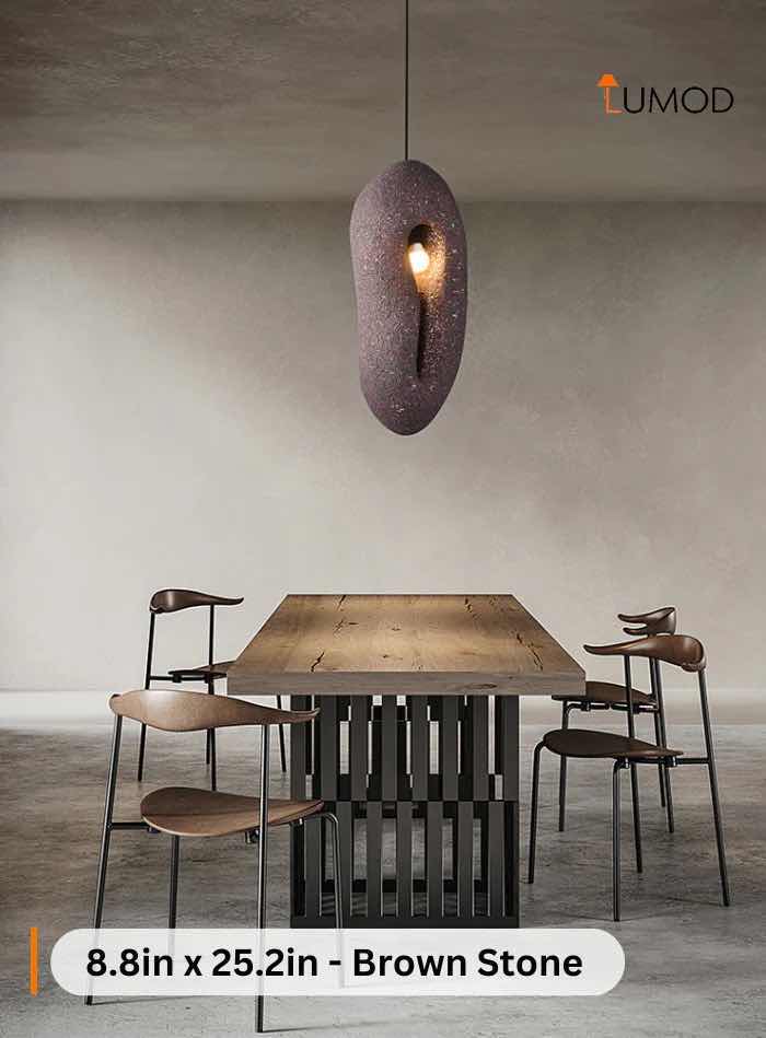 Photo 1 of NIB-KALINI TEXTURED BROWN STONE UNIQUE PENDANT LIGHT 8.8” x 25.2” LL-1029-MF