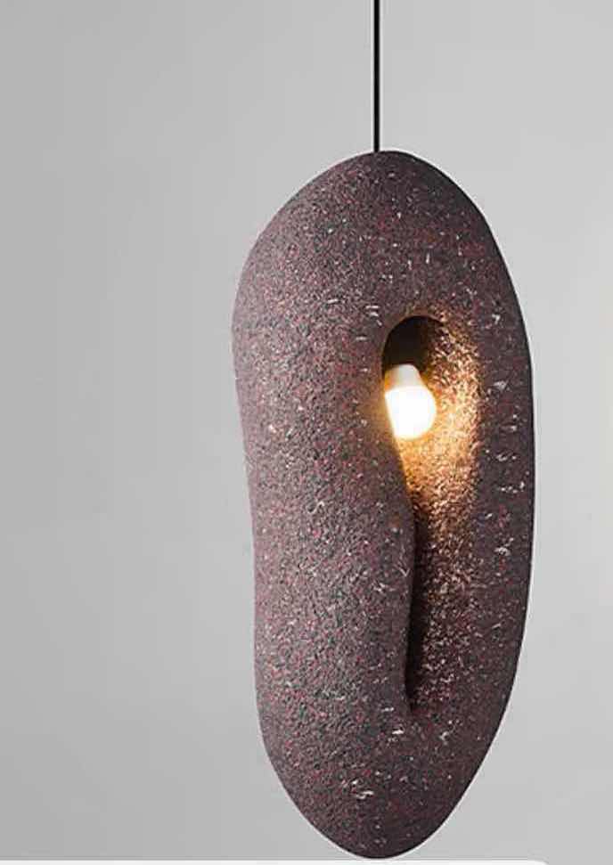 Photo 1 of NIB-KALINI TEXTURED BROWN STONE UNIQUE PENDANT LIGHT 8.8” x 25.2” LL-1029-MF