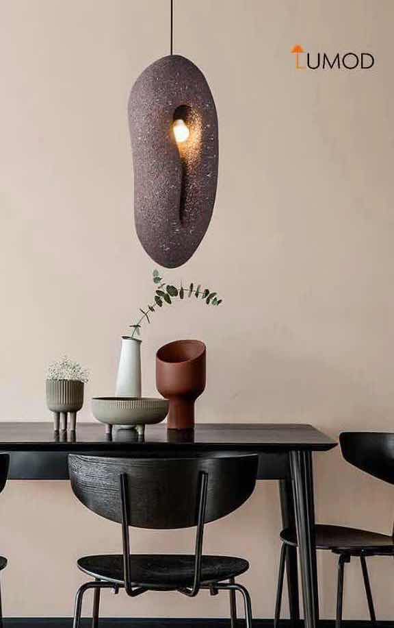 Photo 1 of NIB-KALINI TEXTURED BROWN STONE UNIQUE PENDANT LIGHT 8.8” x 25.2” LL-1029-MF