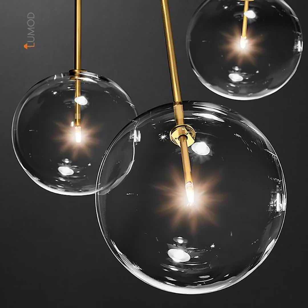 Photo 1 of NIB-SKYLER 50” ROUND BLACK & GOLD TRANSLUCENT INDUSTRIAL STYLE BUBBLE LED 6 HEAD ALUMINUM & GLASS CHANDELIER H30” LL-1015-MF