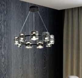 Photo 1 of VERA LUXURIOUS GLASS HANGING LIGHT FIXTURE D60” H 7.87” CIRCULAR STYLE BLACK METAL & GLASS 