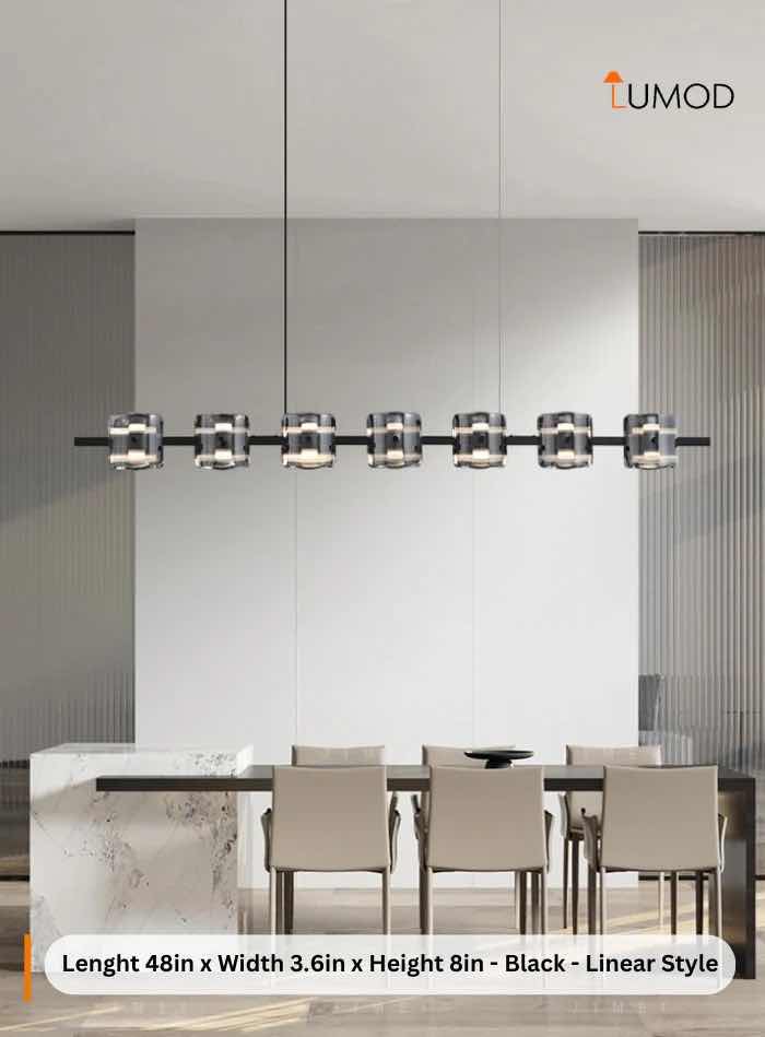 Photo 1 of VERA LUXURIOUS GLASS HANGING LIGT FIXTURE L64” W 3.6” H8” LINEAR BAR  #1004