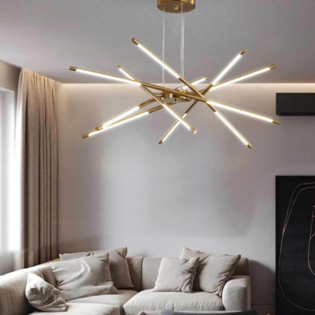 Photo 1 of NIB-BOWIE NORDIC LUXURY TREE BRANCH LED CHANDELIER 32” x 32” H10” (10 Heads) GOLD METAL ACRYLIC   #1067