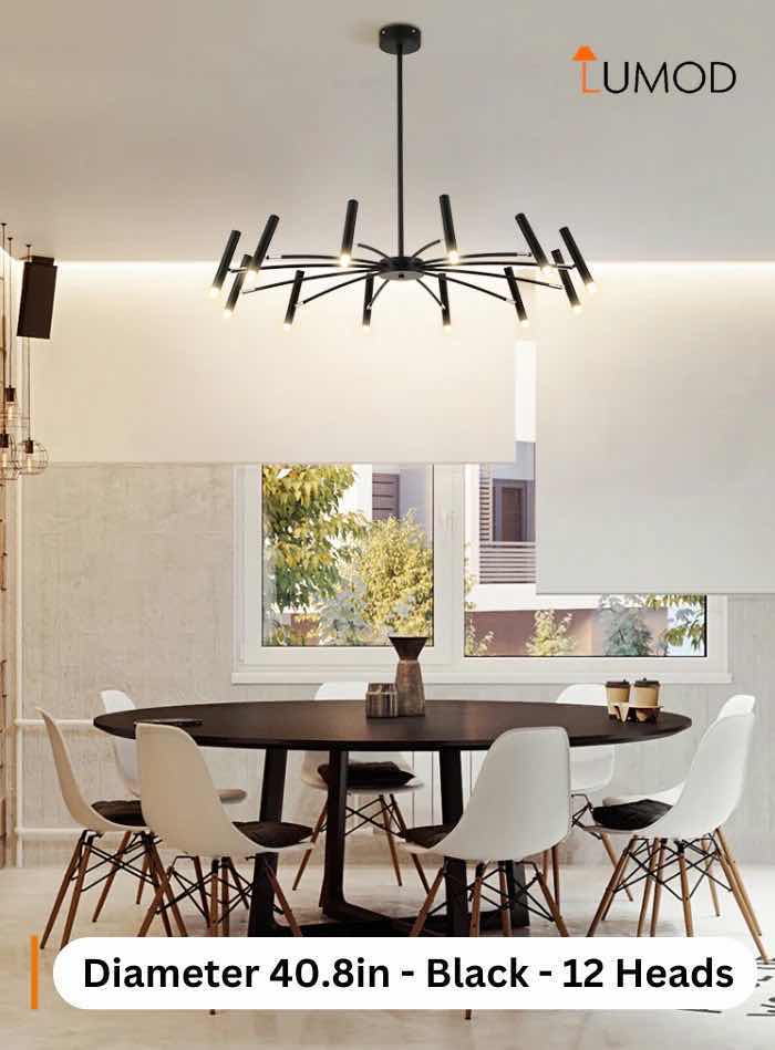 Photo 1 of NIB-ARGENTO MODERN BLACK RADIAL IRON CHANDELIER D40.8” 12 HEADS BLACK METAL #1063