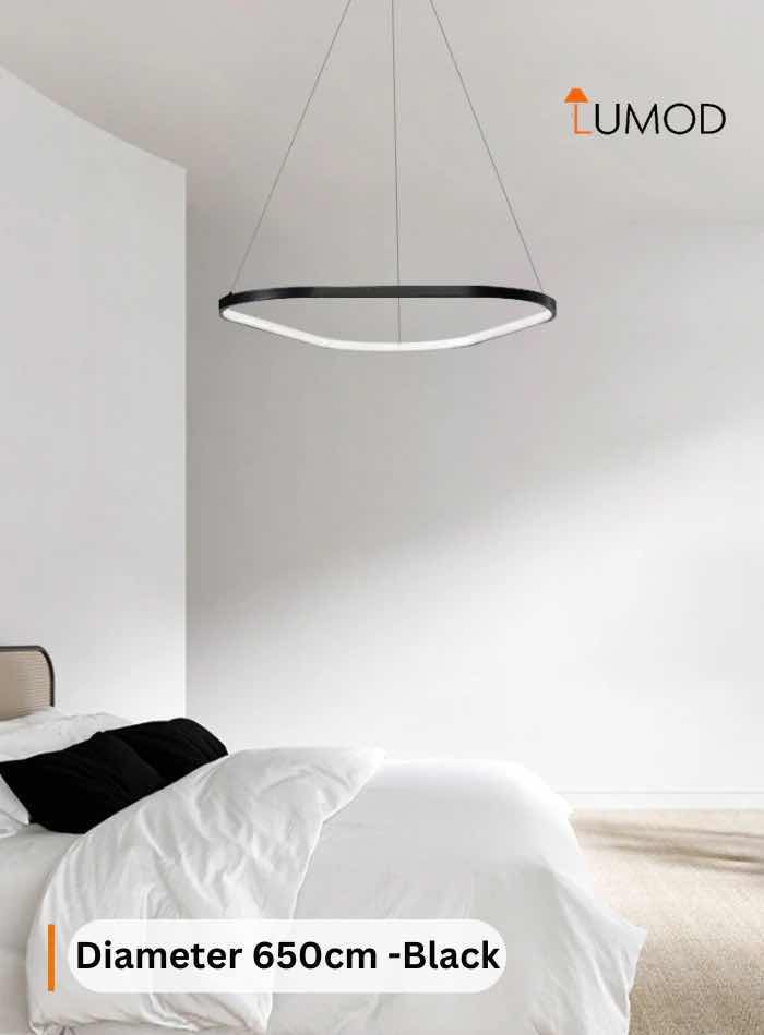 Photo 1 of NIB-TESSA ARTISTIC TRIANGULAR PENDANT LED CEILING HANGING LIGHT D21.4” BLACK ALUMINUM #1012