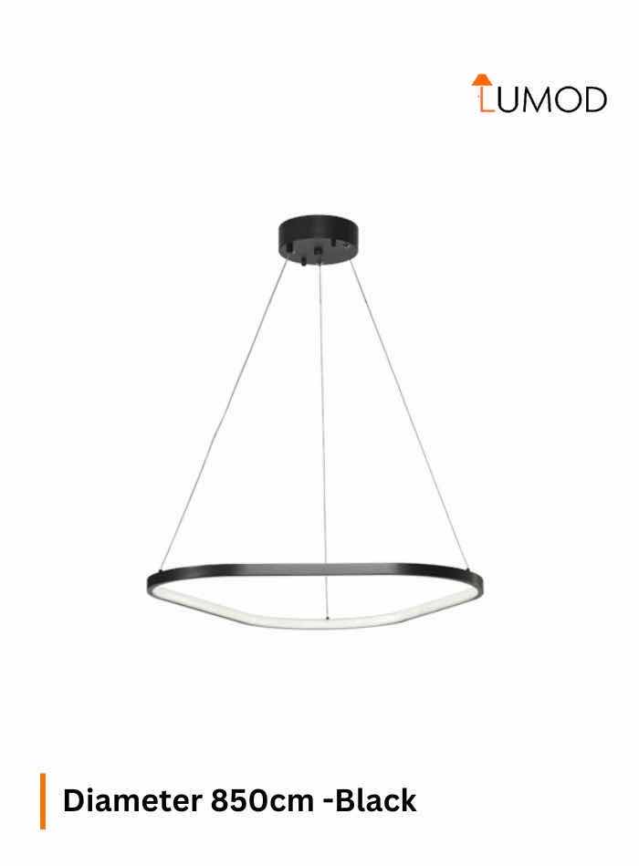 Photo 1 of NIB-TESSA ARTISTIC TRIANGULAR PENDANT LED CEILING HANGING LIGHT D 850cm BLACK ALUMINUM #1013