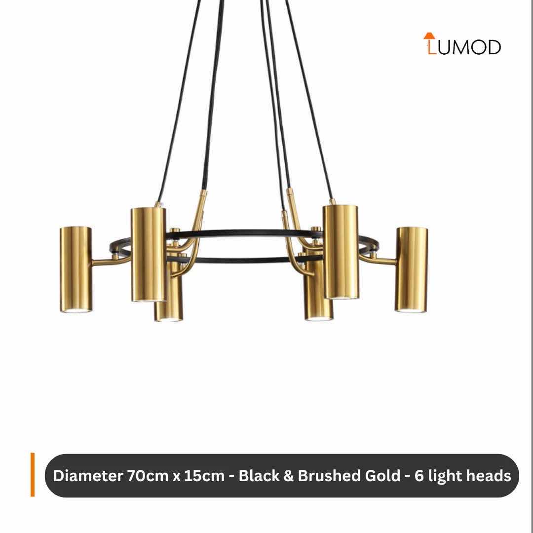 Photo 1 of NIB-HATTIE RETRO LOFT MULTIPLE SHADE IRON CHANDELIER D110cm x 15cm BLACK & BRUSH GOLD #1060