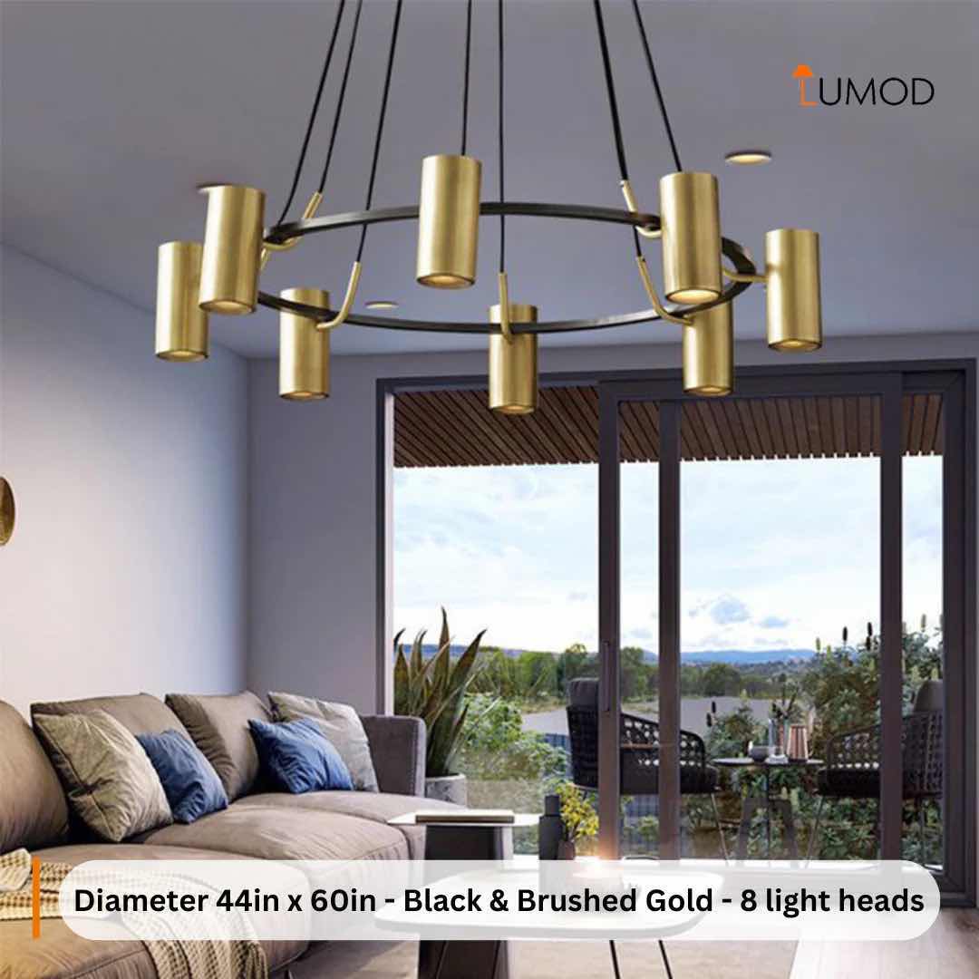Photo 1 of NIB-HATTIE RETRO LOFT MULTIPLE SHADE IRON CHANDELIER D110cm x 15cm BLACK & BRUSH GOLD  #1060  