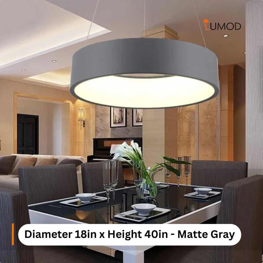 Photo 1 of NIB-ELORA MATTE GREY ROUND PENDANT LIGHT D18” x H40”  #1093  
