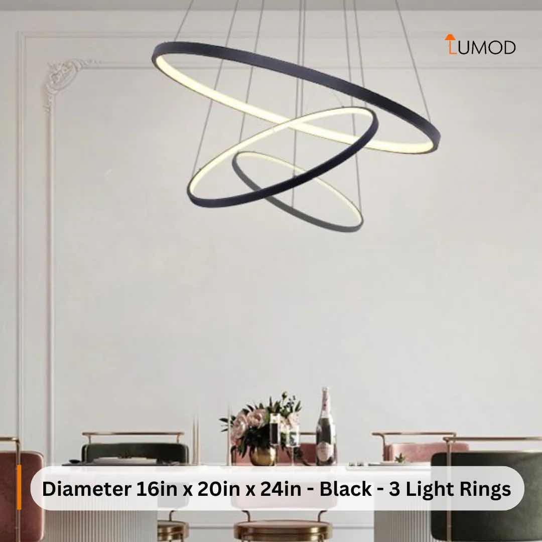 Photo 1 of NIB-COCO MODERN CIRCULAR LED PENDANT LIGHT D16” x 20” x 24” BLACK METAL & ALUMINUM & SILICONE #1083  305.95