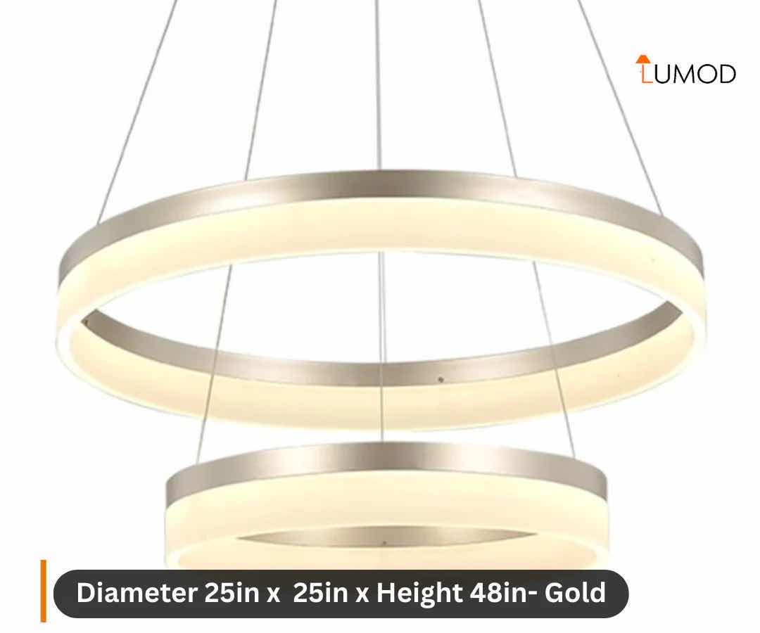 Photo 1 of NIB-JUNIPER MODERN RING HANGING CHANDELIER LED LIGHT D25” x 25” H48” GOLD METAL ALUMINUM #1092