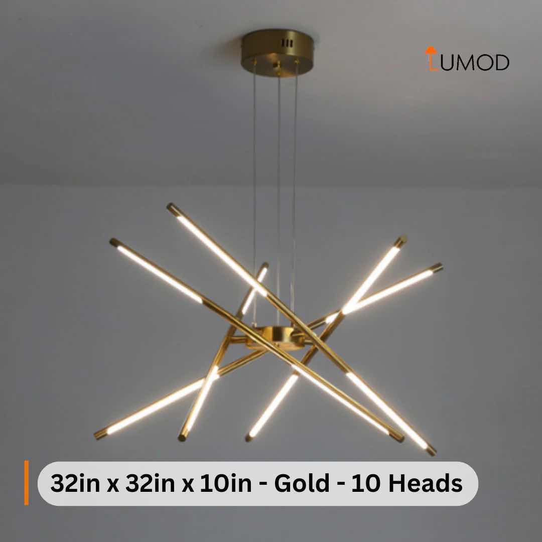 Photo 1 of NIB-BOWIE NORDIC LUXURY TREE BRANCH LED CHANDELIER 32”,32”,10” (10 HEADS) GOLD METAL & ACRYLIC #1067