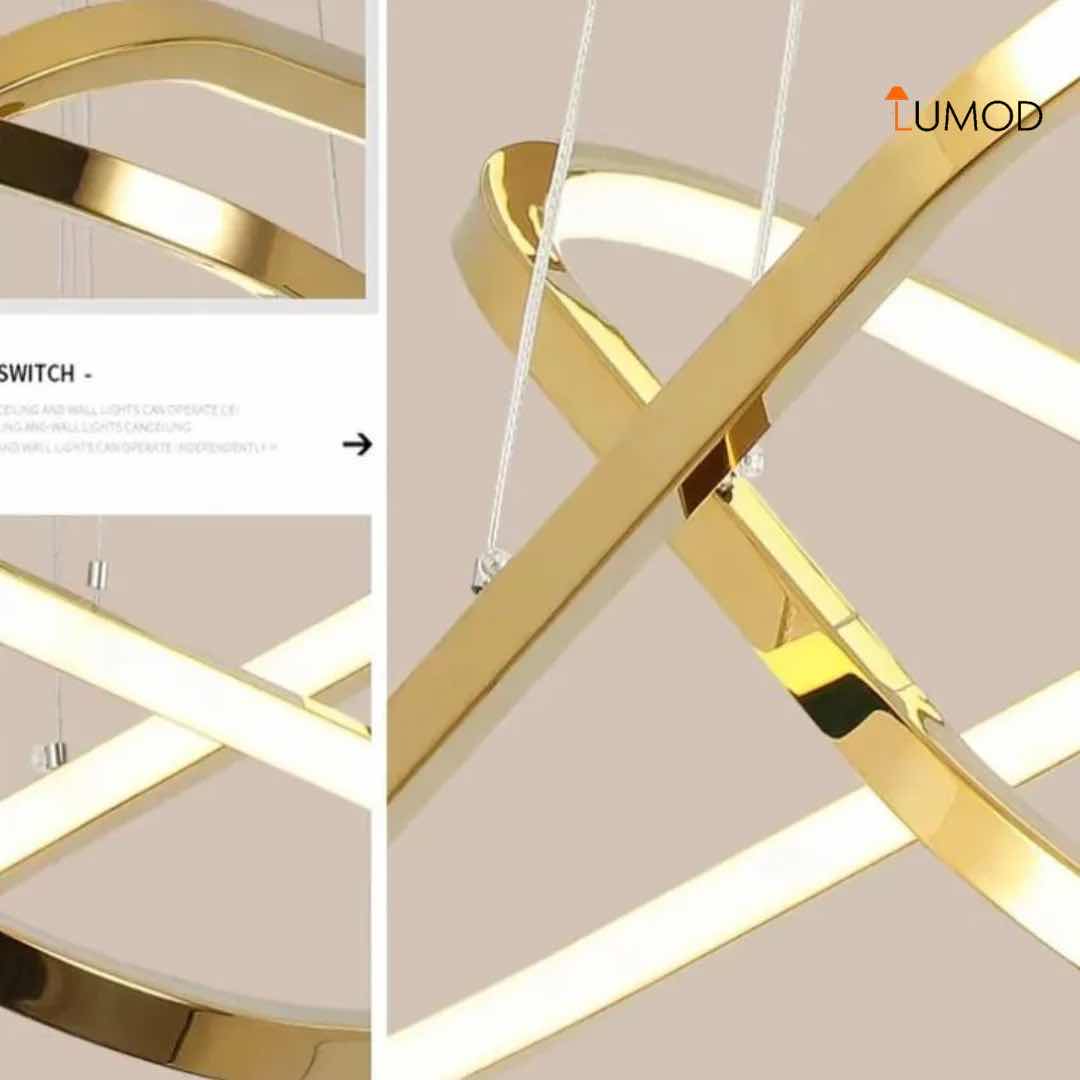 Photo 1 of NIB-ROMEO GOLD TRIANGULAR STYLE LED LIGHT FIXTURE D16” x 24” x 32” (3 LAYERS) GOLD METAL STAINLESS STEEL & Acrylic #1114  