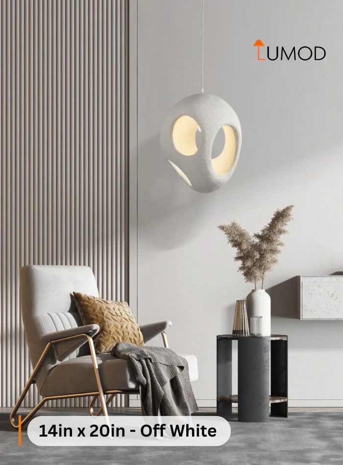 Photo 1 of NIB-MAJA SCANDINAVIAN RUSTIC HALLOW SHAPED PENDANT LIGHT 14” x 20” OFF WHITE/HDPS #1028