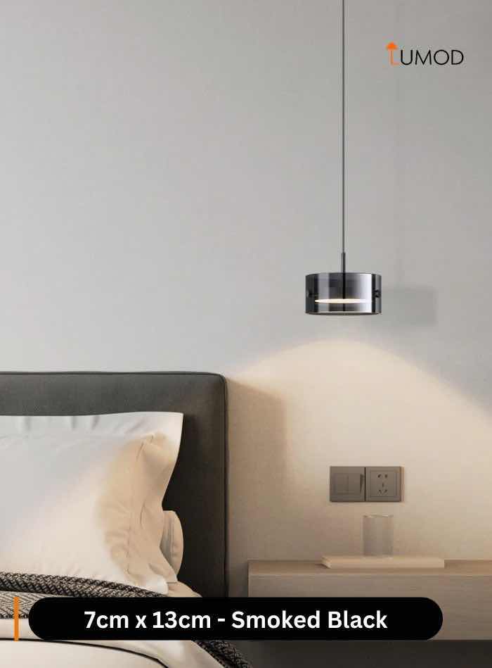 Photo 1 of NIB-1 KENDRA MODERN PENDANT CEILING HANGING LED LIGHT 7cm x 13cm SMOKE BLACK METAL & GLASS #1025
