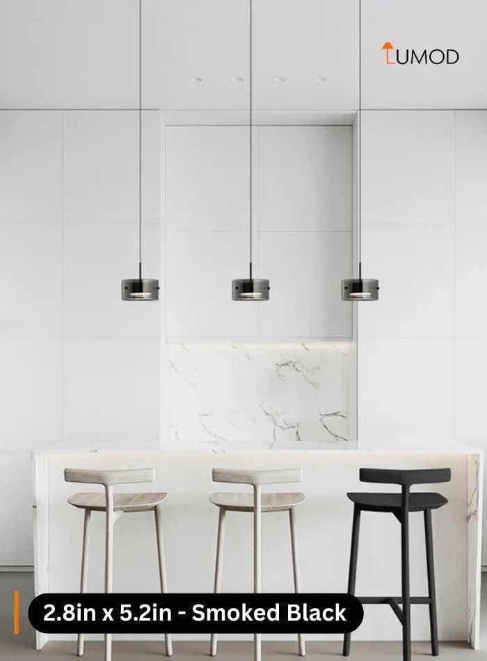 Photo 1 of NIB-1 KENDRA MODERN PENDANT CEILING HANGING LED LIGHT  7cm x 13cm SMOKE BLACK METAL & GLASS #1025  