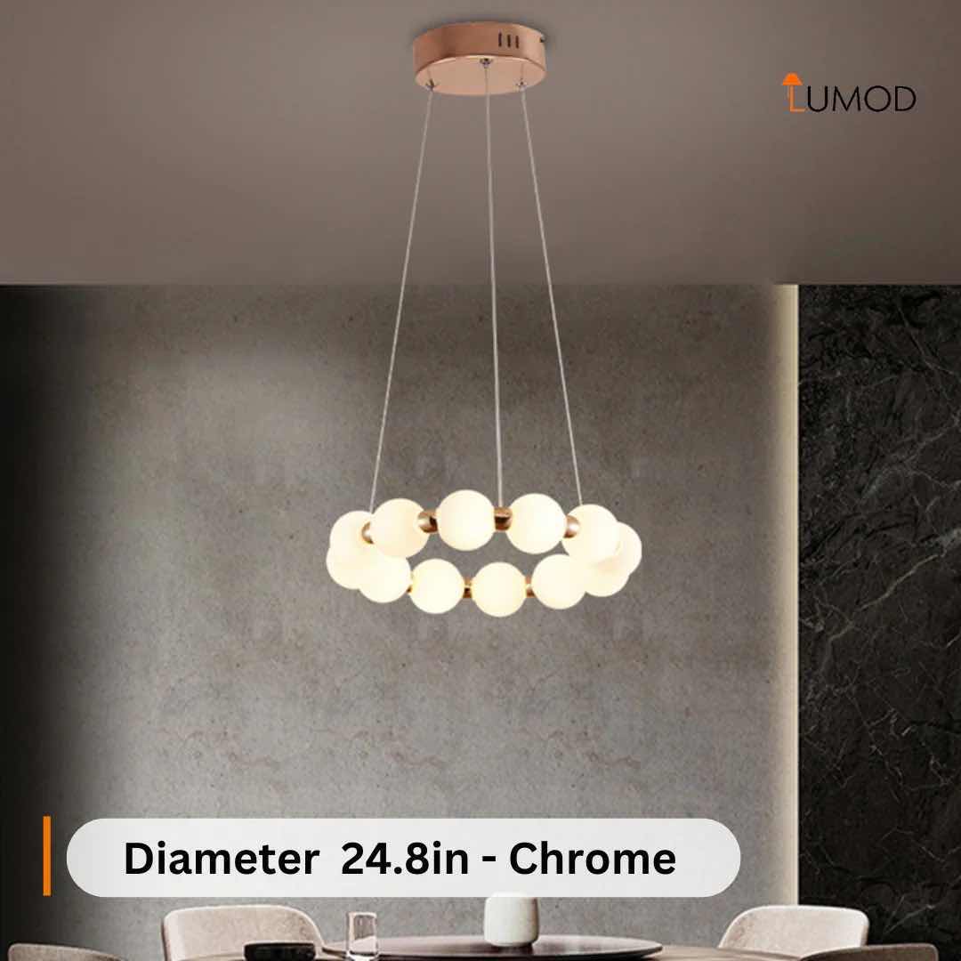 Photo 1 of NIB-WILDER ARTISTIC ORB CHANDELIER LED PEARL LIGHTING D 32β x 24β GOLD METAL, ALUMINUM, GLASS, SILICONE GEL #1117