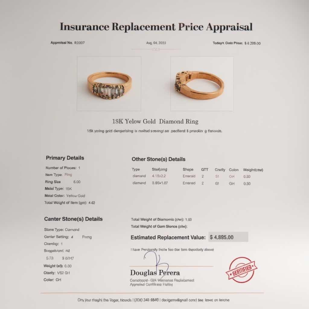 Photo 1 of 18K YELLOW GOLD W 1.30 DIAMOND RING W INSURANCE APPRAISAL (APPROX SIZE 6/7) TTL GRAMS 4.88 ITEM #2007 