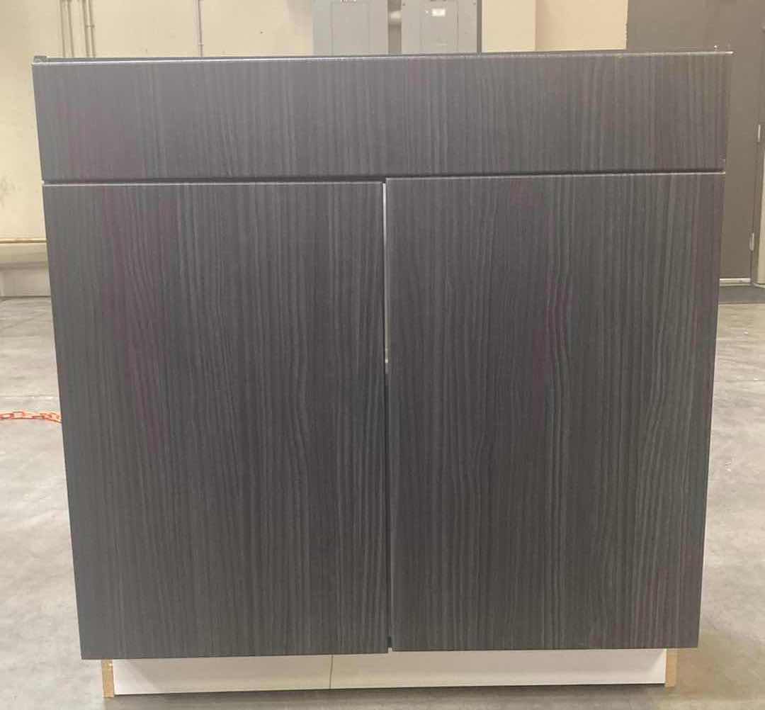 Photo 1 of LEEDO LINEA BLACK LAMINATE FINISH 2 DOOR 1 SHELF & 1 DRAWER BASE CABINET 33” X 25 H 34”